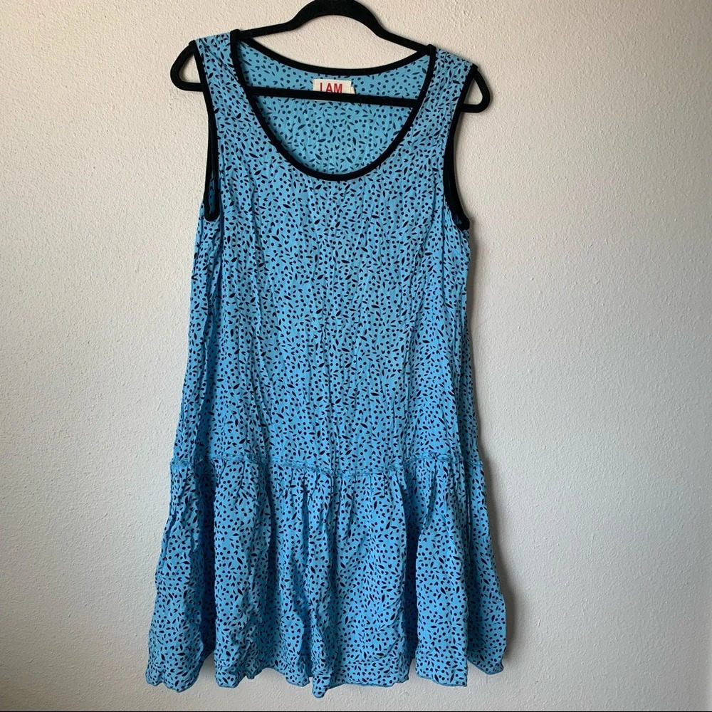 I Am Andrea Moore blue spotted print tank top dress 14